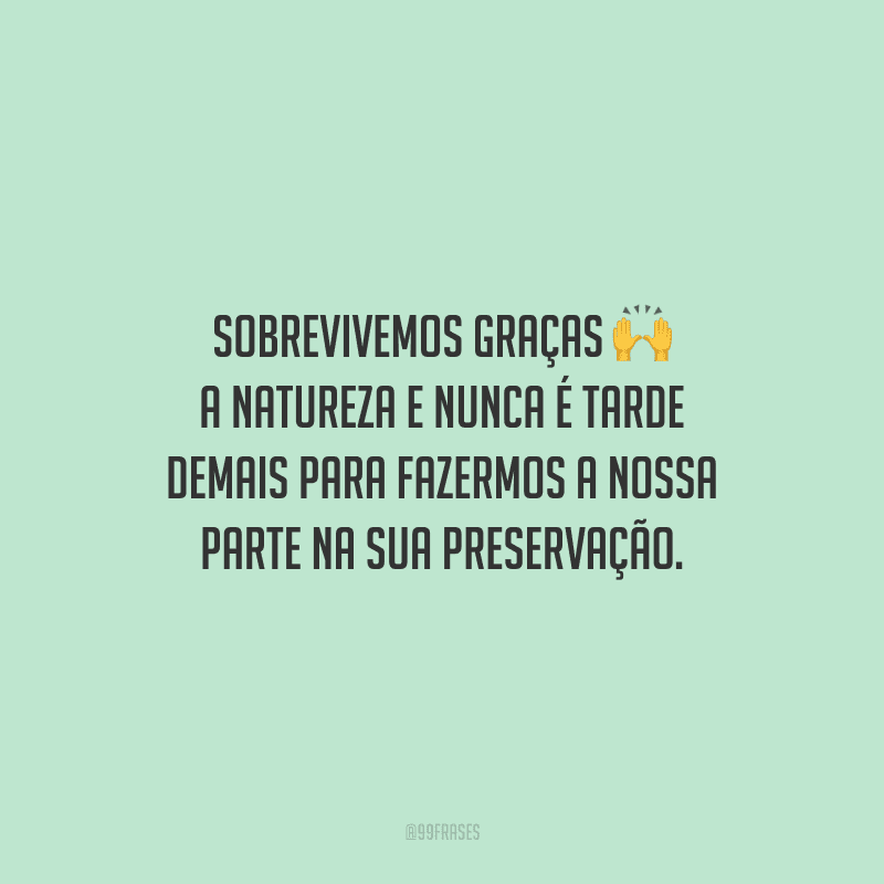 Sobrevivemos graças a natureza e nunca é tarde demais para fazermos a nossa parte na sua preservação.