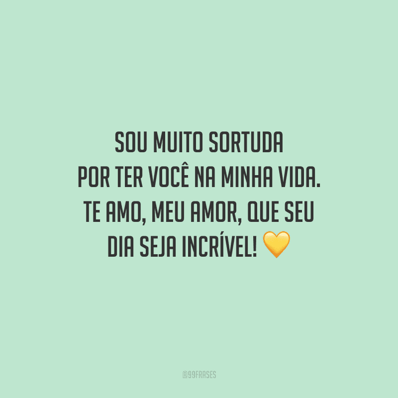 Sou muito sortuda por ter você na minha vida. Te amo, meu amor, que seu dia seja incrível! 