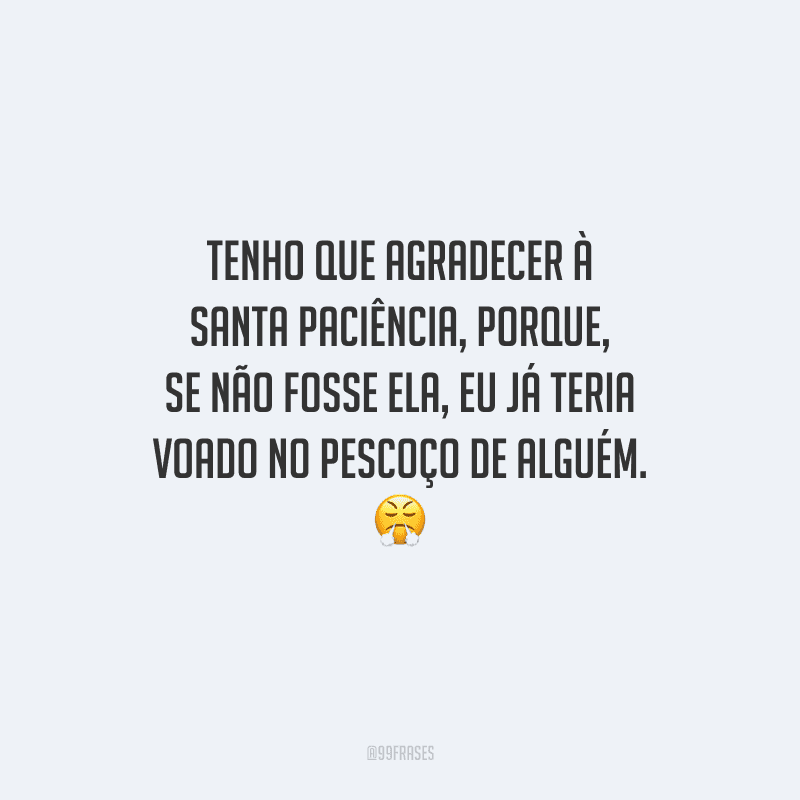 Tenho que agradecer à Santa Paciência, porque, se não fosse ela, eu já teria voado no pescoço de alguém. 