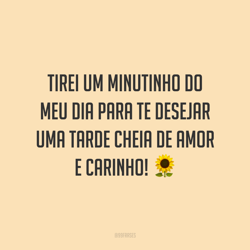 Tirei um minutinho do meu dia para te desejar uma tarde cheia de amor e carinho! 🌻