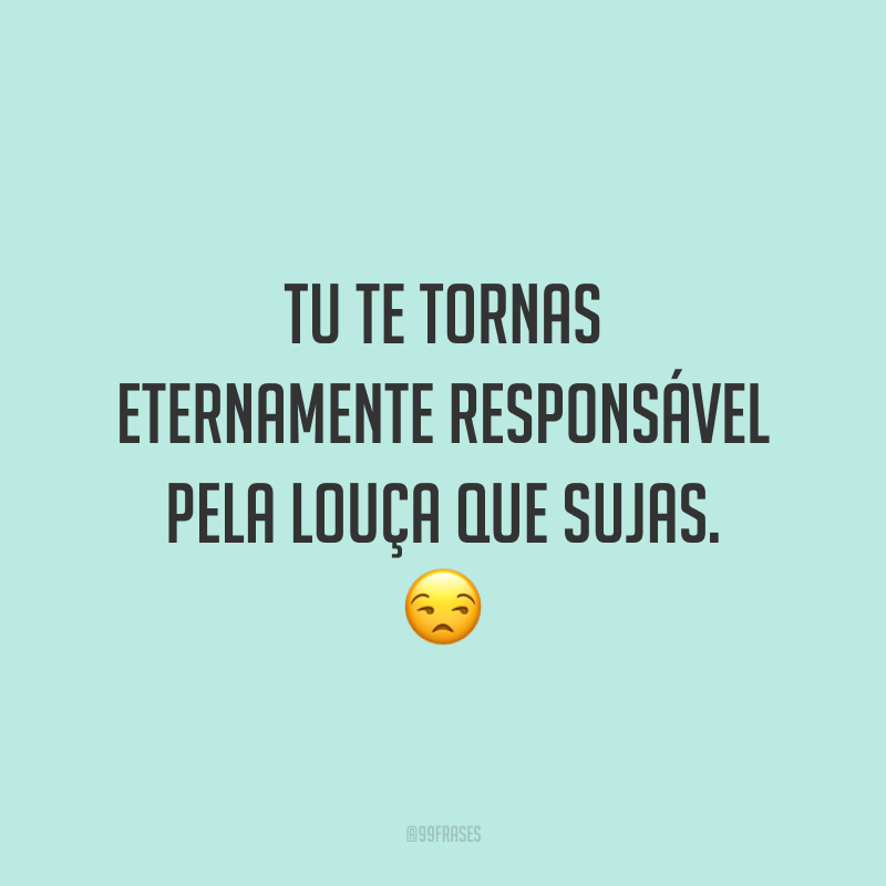 Tu te tornas eternamente responsável pela louça que sujas. 😒