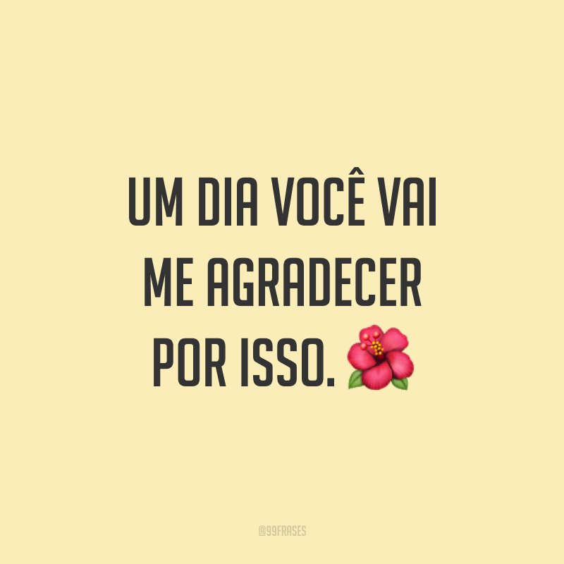 Um dia você vai me agradecer por isso.