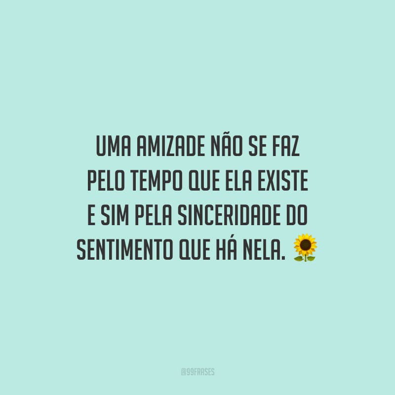 Uma amizade não se faz pelo tempo que ela existe e sim pela sinceridade do sentimento que há nela.