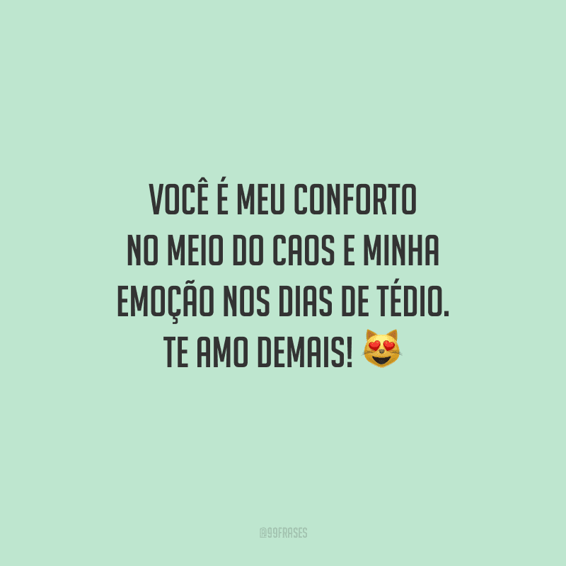 Você é meu conforto no meio do caos e minha emoção nos dias de tédio. Te amo demais!