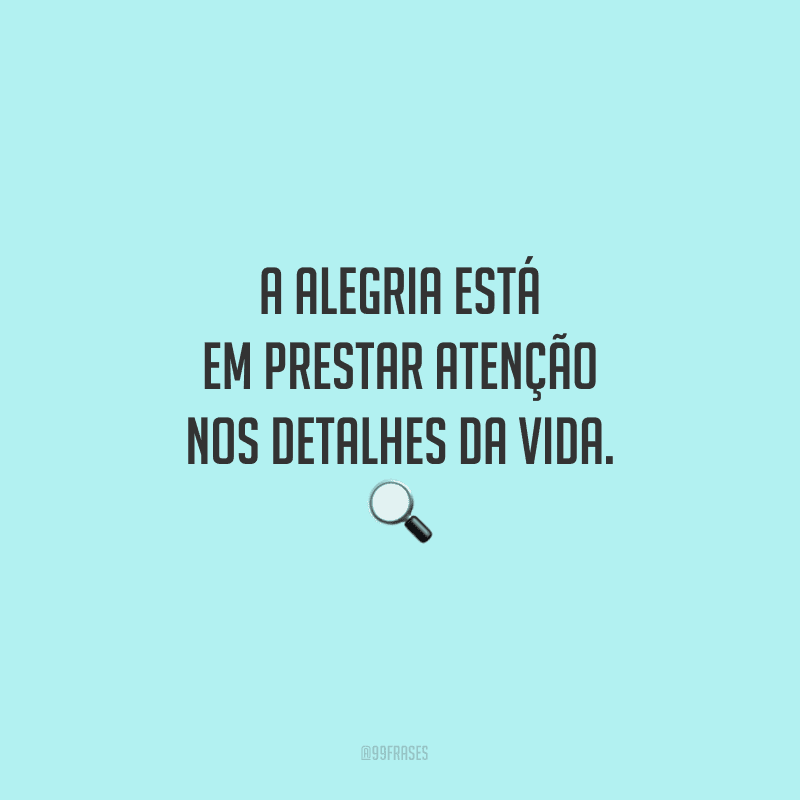 A alegria está em prestar atenção nos detalhes da vida.