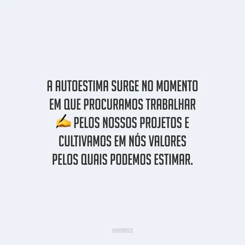 A autoestima surge no momento em que procuramos trabalhar pelos nossos projetos e cultivamos em nós valores pelos quais podemos estimar.