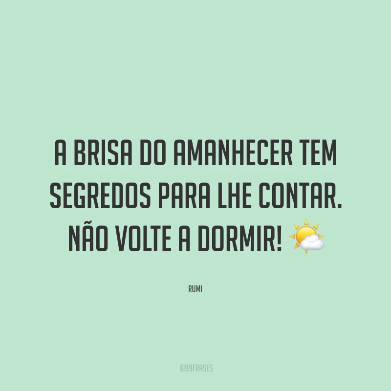 A brisa do amanhecer tem segredos para lhe contar. Não volte a dormir!