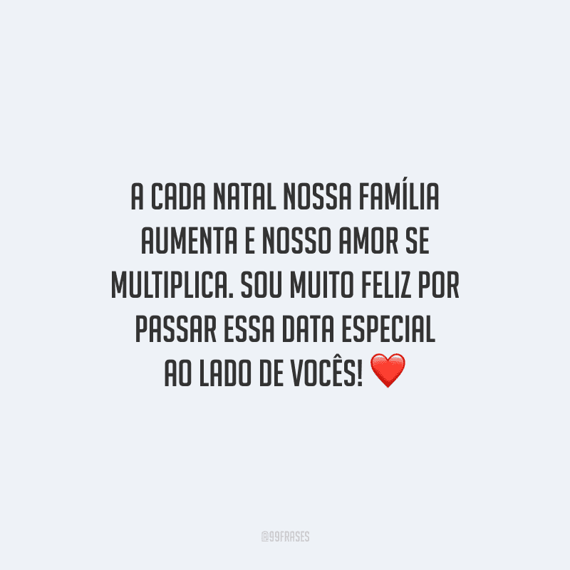 A cada Natal nossa família aumenta e nosso amor se multiplica. Sou muito feliz por passar essa data especial ao lado de vocês!