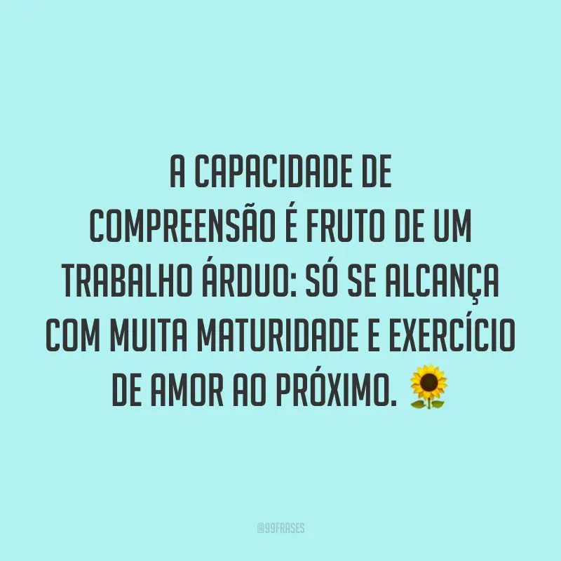 A capacidade de compreensão é fruto de um trabalho árduo: só se alcança com muita maturidade e exercício de amor ao próximo. 🌻