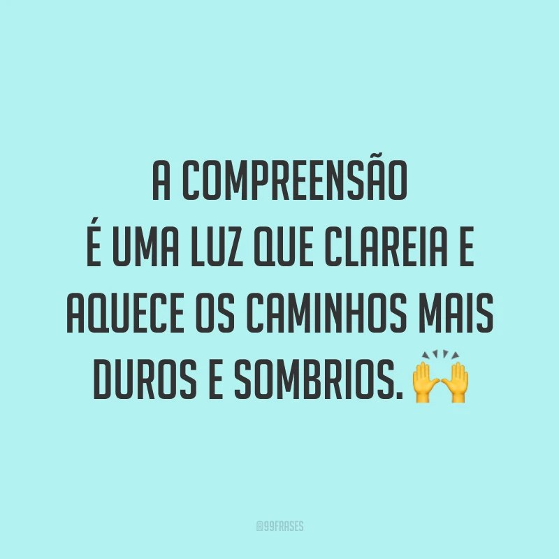 A compreensão é uma luz que clareia e aquece os caminhos mais duros e sombrios. 🙌
