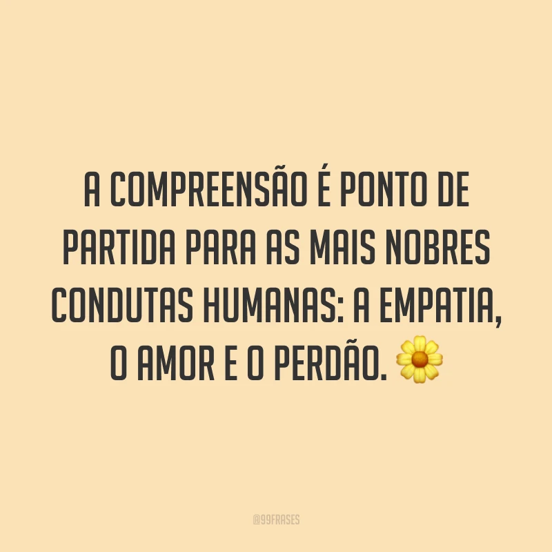 A compreensão é ponto de partida para as mais nobres condutas humanas: a empatia, o amor e o perdão. 🌼