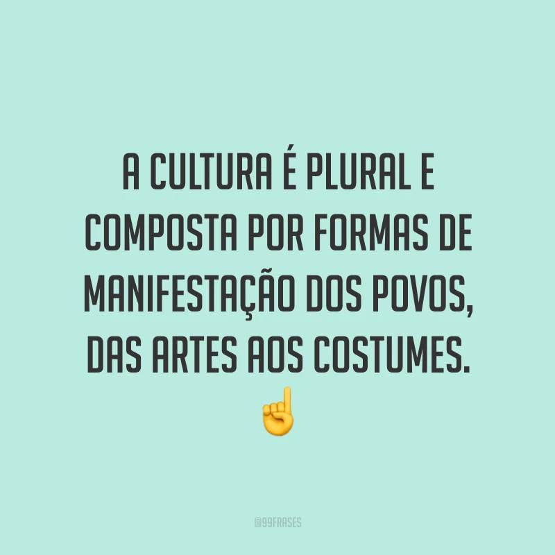 A cultura é plural e composta por formas de manifestação dos povos, das artes aos costumes. ☝️