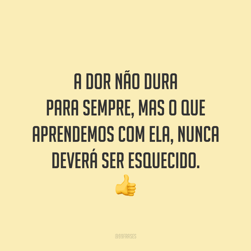 A dor não dura para sempre, mas o que aprendemos com ela, nunca deverá ser esquecido.