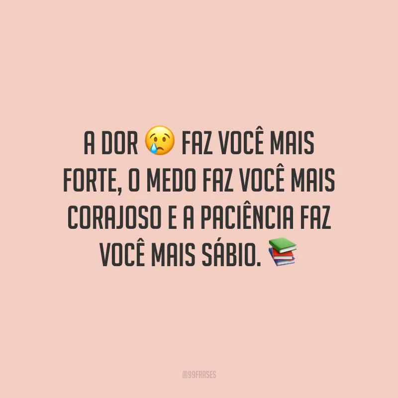 A dor faz você mais forte, o medo faz você mais corajoso e a paciência faz você mais sábio. 