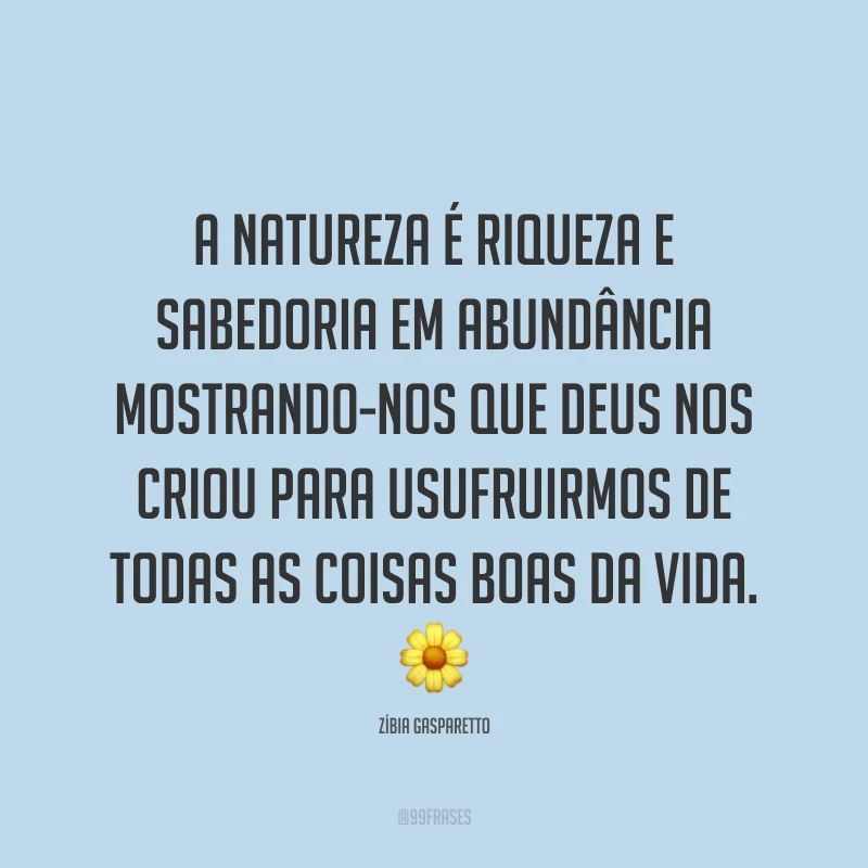 A natureza é riqueza e sabedoria em abundância mostrando-nos que Deus nos criou para usufruirmos de todas as coisas boas da vida. 🌼