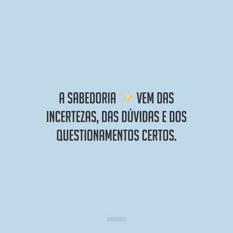 A sabedoria vem das incertezas, das dúvidas e dos questionamentos certos.
