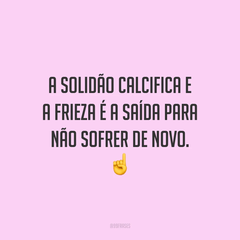 A solidão calcifica e a frieza é a saída para não sofrer de novo. ☝