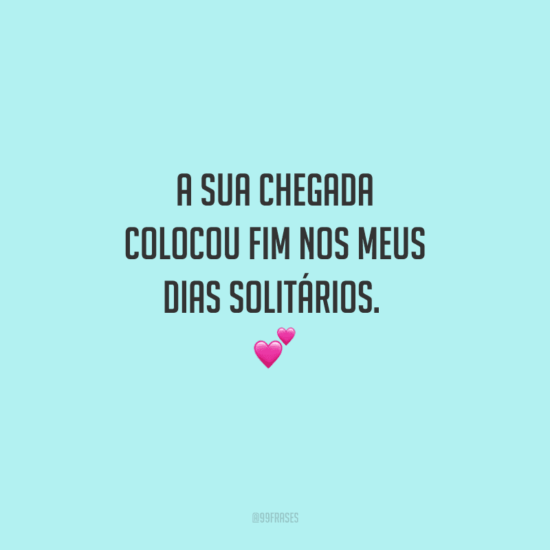 A sua chegada colocou fim nos meus dias solitários. 