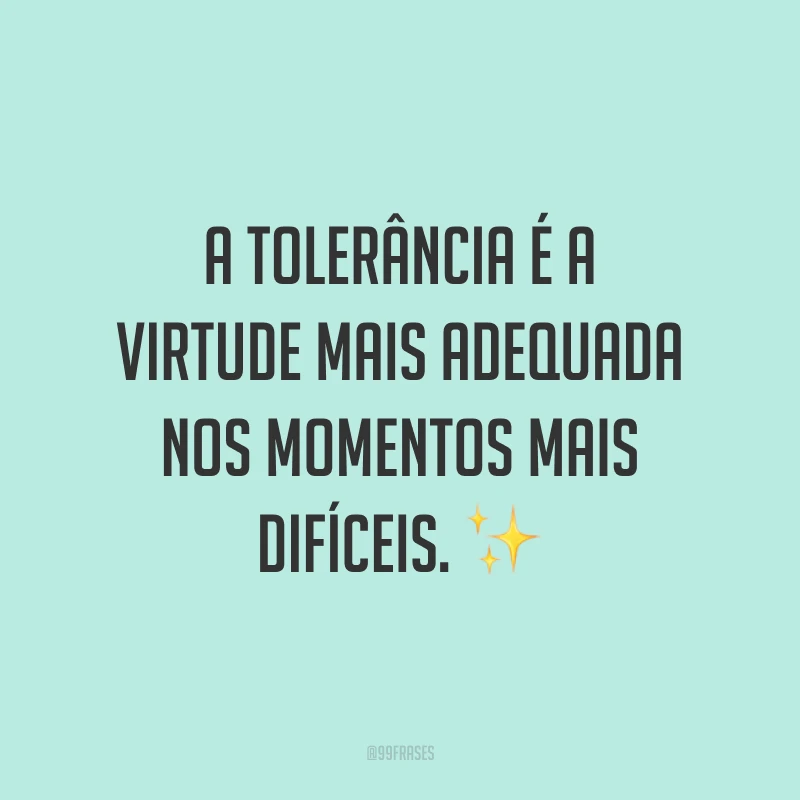 A tolerância é a virtude mais adequada nos momentos mais difíceis. ✨