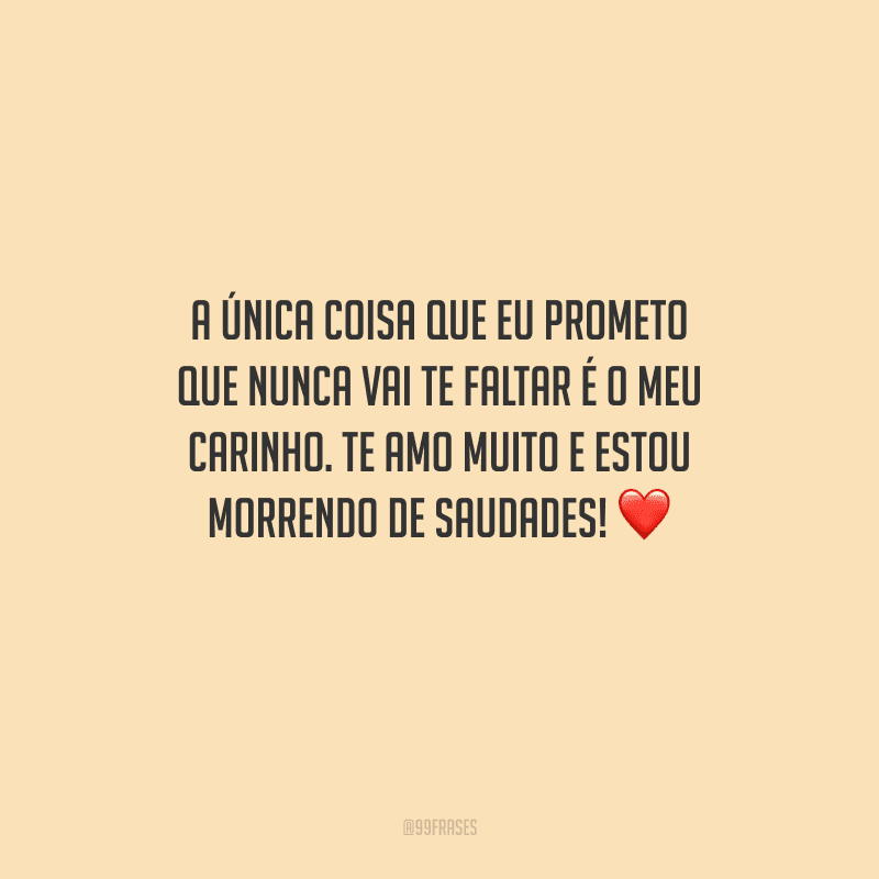 A única coisa que eu prometo que nunca vai te faltar é o meu carinho. Te amo muito e estou morrendo de saudades! 