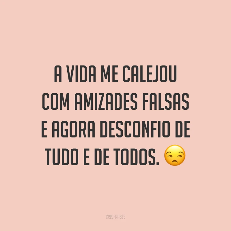 A vida me calejou com amizades falsas e agora desconfio de tudo e de todos. 😒