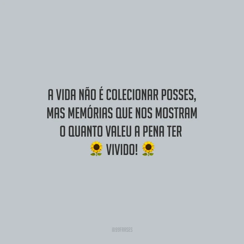 A vida não é colecionar posses, mas memórias que nos mostram o quanto valeu a pena ter vivido!