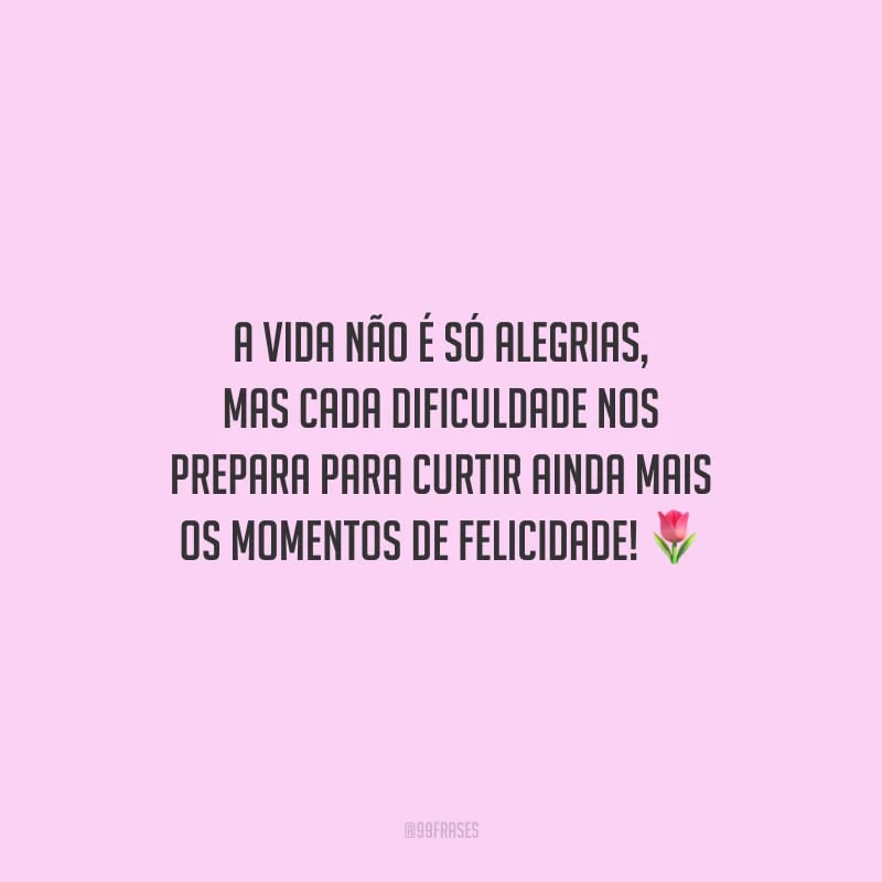 A vida não é só alegrias, mas cada dificuldade nos prepara para curtir ainda mais os momentos de felicidade!