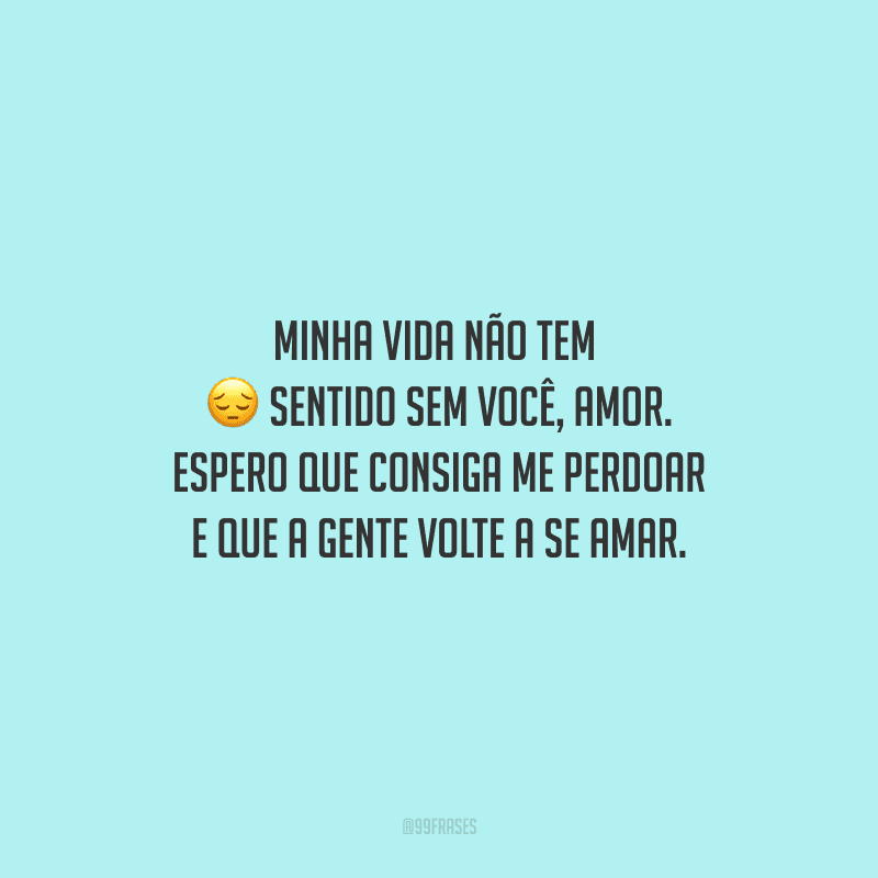 Minha vida não tem sentido sem você, amor. Espero que consiga me perdoar e que a gente volte a se amar.
