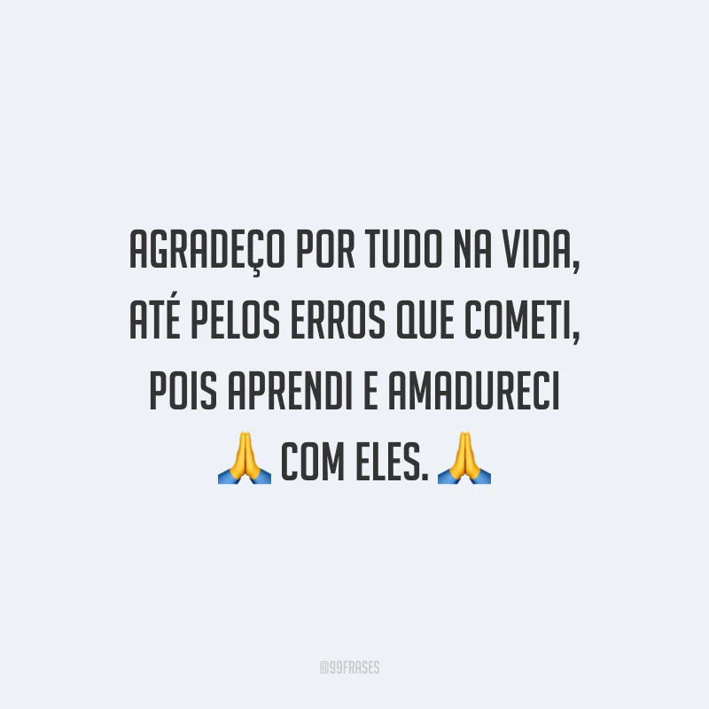 Agradeço por tudo na vida, até pelos erros que cometi, pois aprendi e amadureci com eles.