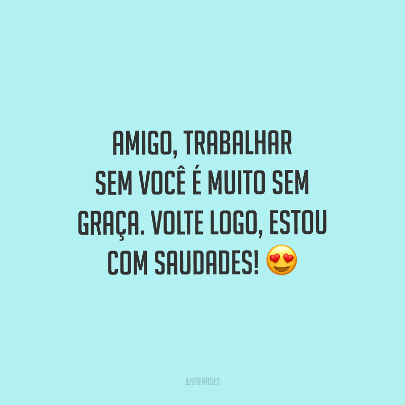 Amigo, trabalhar sem você é muito sem graça. Volte logo, estou com saudades!