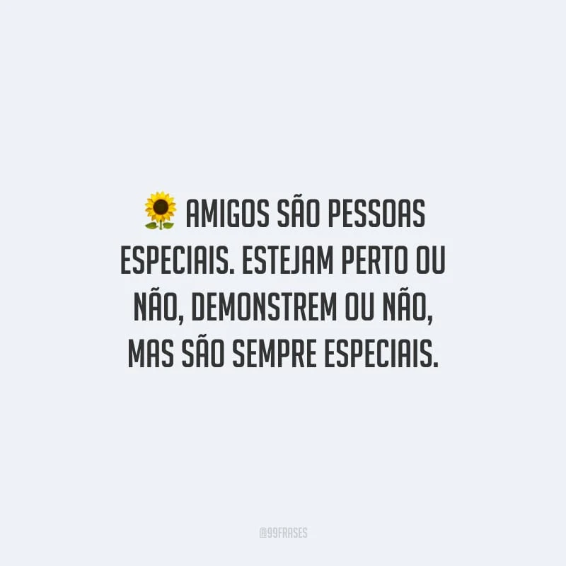 Amigos são pessoas especiais. Estejam perto ou não, demonstrem ou não, mas são sempre especiais.