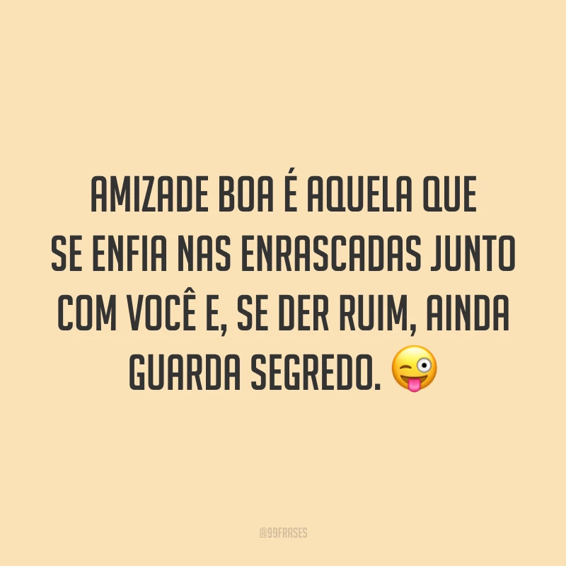 Amizade boa é aquela que se enfia nas enrascadas junto com você e, se der ruim, ainda guarda segredo. 😜