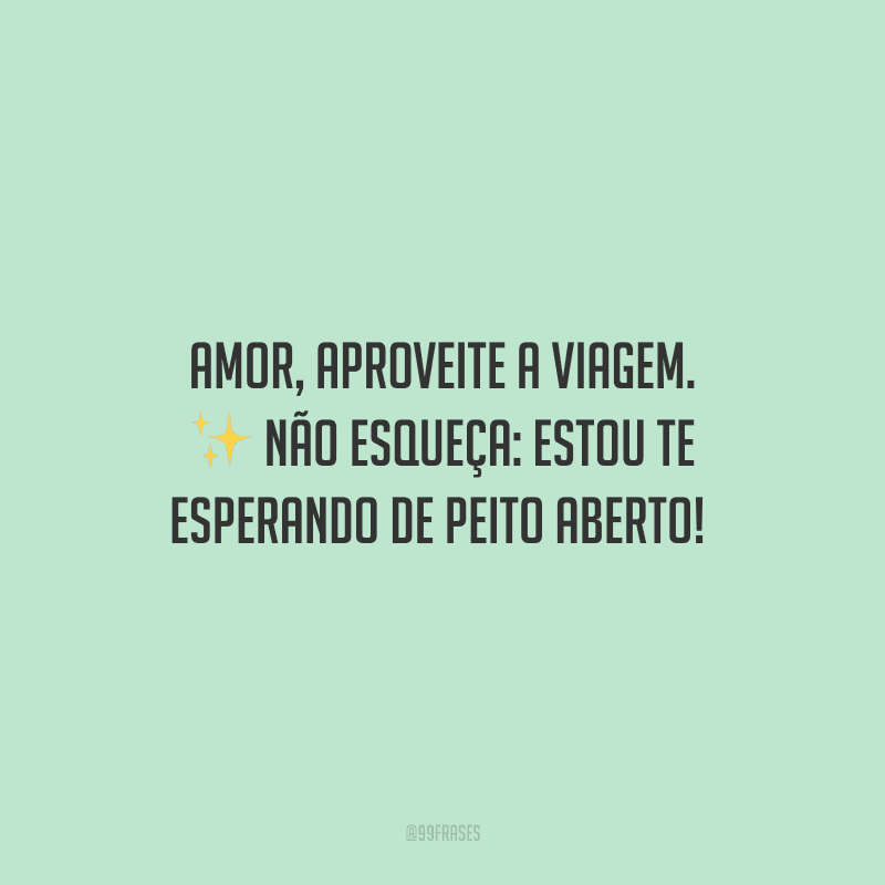 Amor, aproveite a viagem. Não esqueça: estou te esperando de peito aberto! 