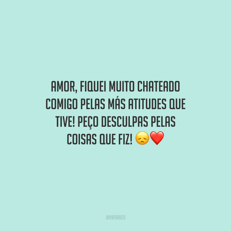 Amor, fiquei muito chateado comigo pelas más atitudes que tive! Peço desculpas pelas coisas que fiz! 