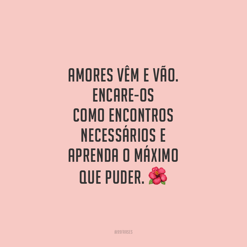 Amores vêm e vão. Encare-os como encontros necessários e aprenda o máximo que puder.