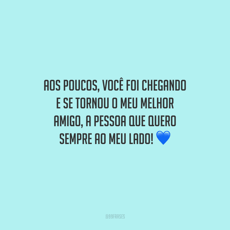 Aos poucos, você foi chegando e se tornou o meu melhor amigo, a pessoa que quero sempre ao meu lado!