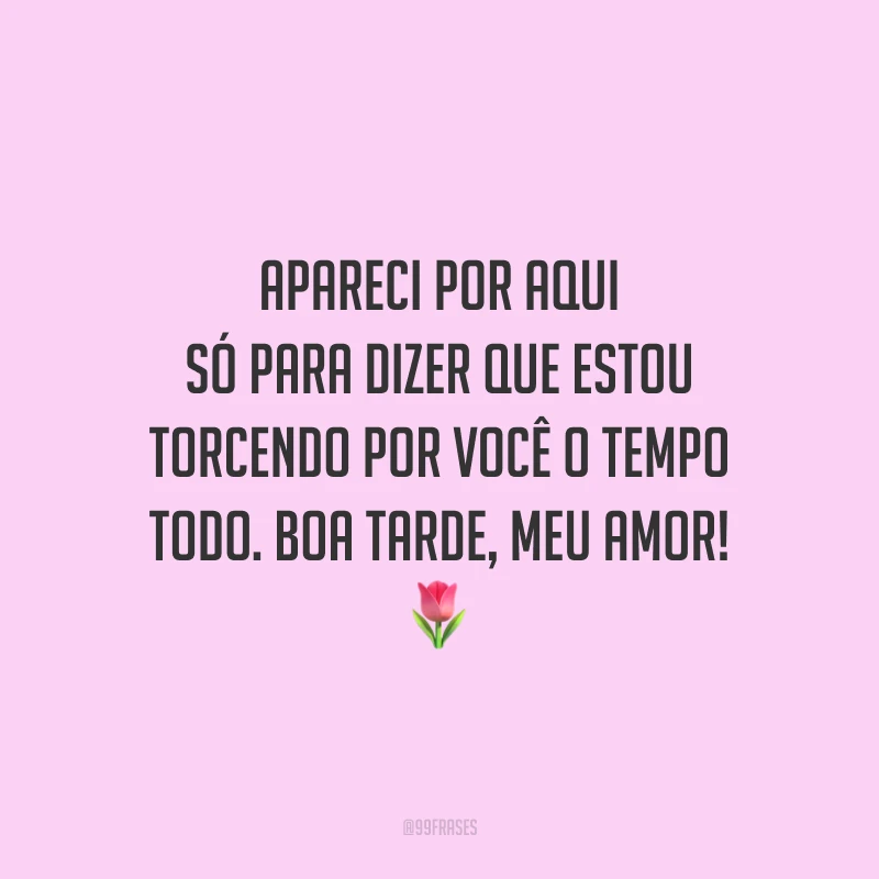 Apareci por aqui só para dizer que estou torcendo por você o tempo todo. Boa tarde, meu amor!