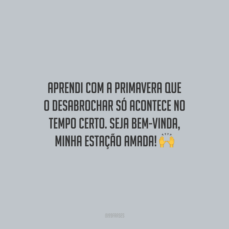 Aprendi com a primavera que o desabrochar só acontece no tempo certo. Seja bem-vinda, minha estação amada!