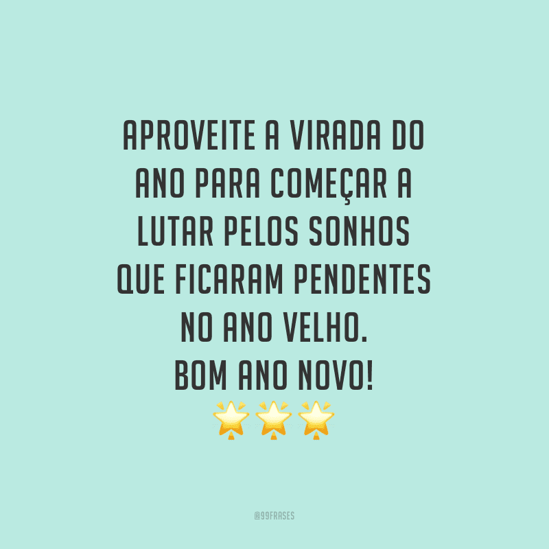 Aproveite a virada do ano para começar a lutar pelos sonhos que ficaram pendentes no ano velho. Bom Ano Novo!