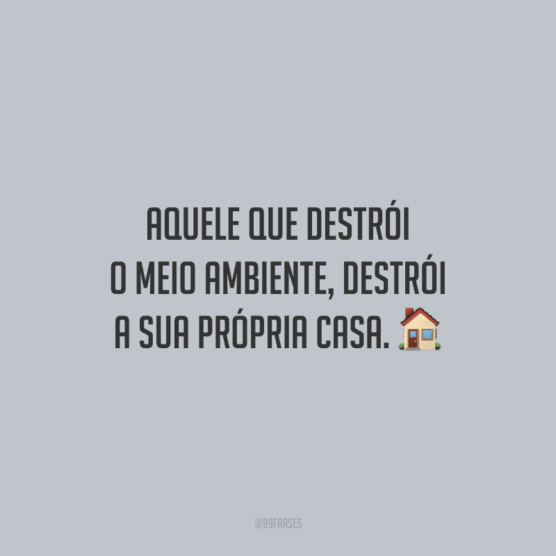 Aquele que destrói o meio ambiente, destrói a sua própria casa.