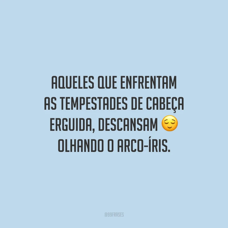 Aqueles que enfrentam as tempestades de cabeça erguida, descansam olhando o arco-íris.