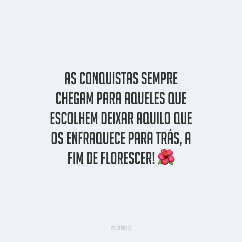 As conquistas sempre chegam para aqueles que escolhem deixar aquilo que os enfraquece para trás, a fim de florescer!