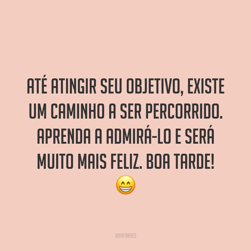 Até atingir seu objetivo, existe um caminho a ser percorrido. Aprenda a admirá-lo e será muito mais feliz. Boa tarde! 😁