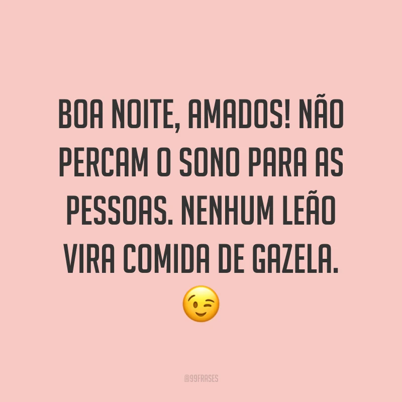 Boa noite, amados! Não percam o sono para as pessoas. Nenhum leão vira comida de gazela. ?