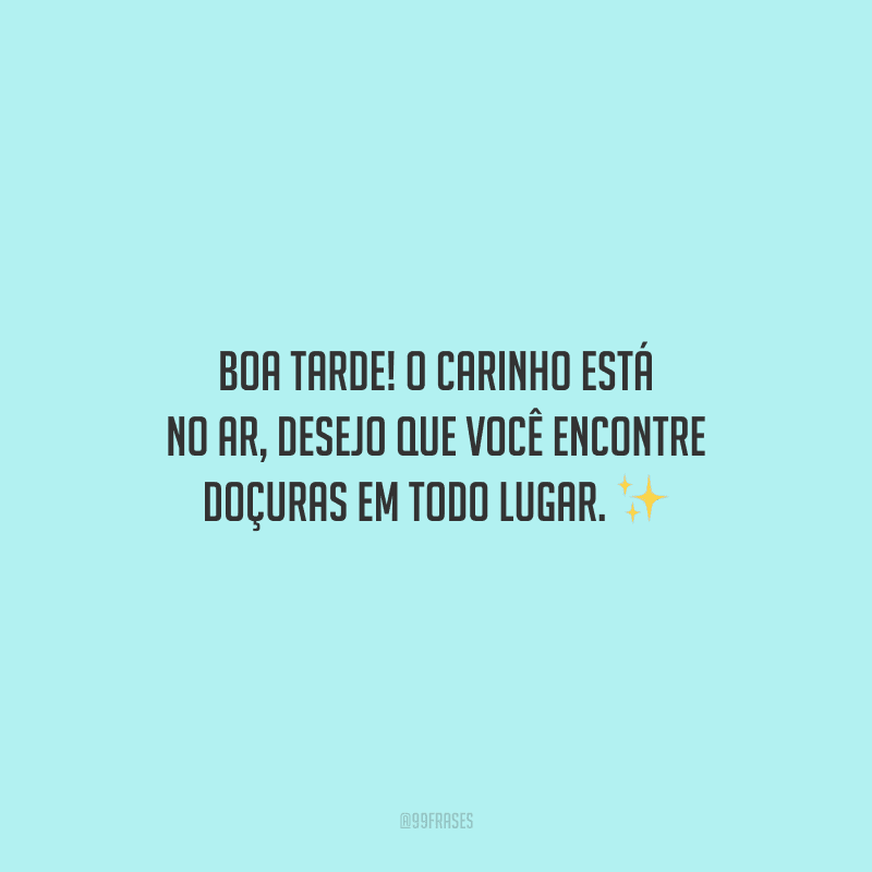 Boa tarde! O carinho está no ar, desejo que você encontre doçuras em todo lugar.