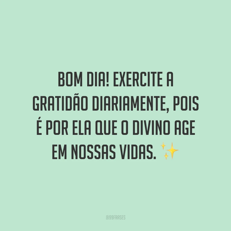 Bom dia! Exercite a gratidão diariamente, pois é por ela que o divino age em nossas vidas. ✨