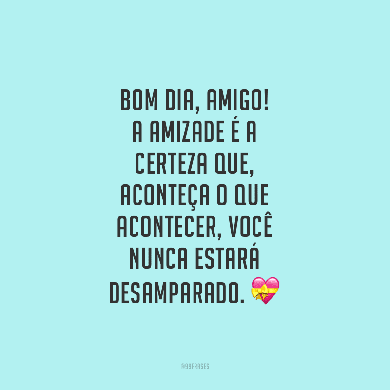 Bom dia, amigo! A amizade é a certeza que, aconteça o que acontecer, você nunca estará desamparado.