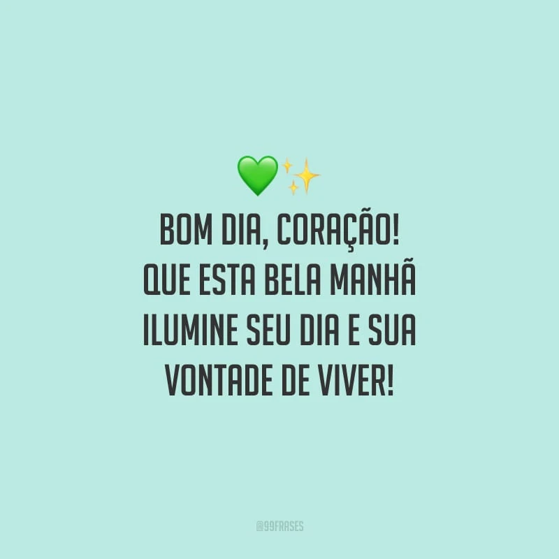 Bom dia, coração! Que esta bela manhã ilumine seu dia e sua vontade de viver!