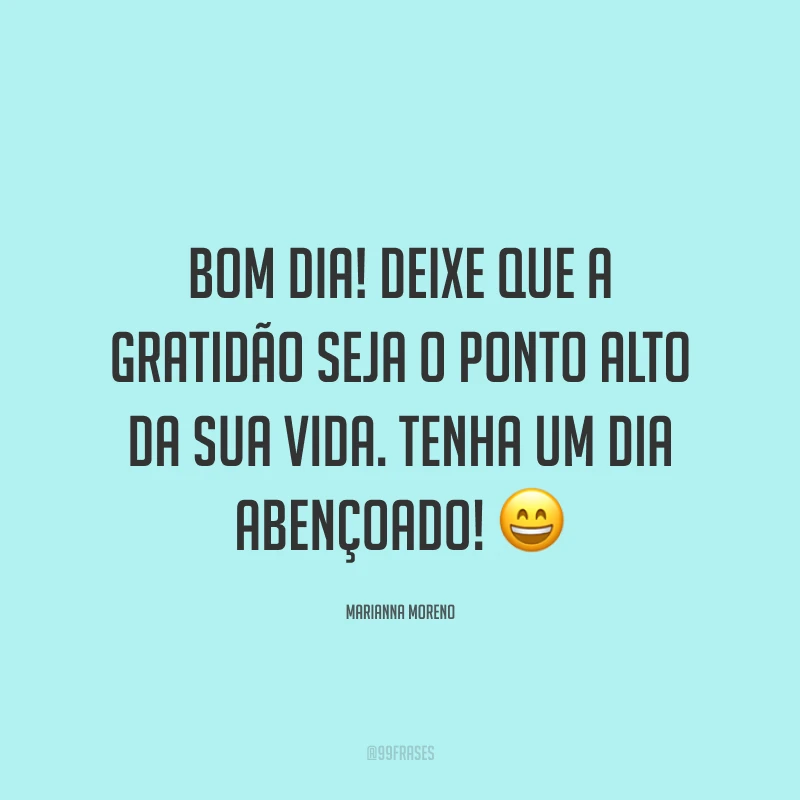 Bom dia! Deixe que a gratidão seja o ponto alto da sua vida. Tenha um dia abençoado! ?