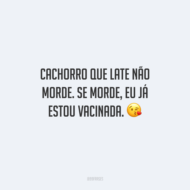 Cachorro que late não morde. Se morde, eu já estou vacinada. 